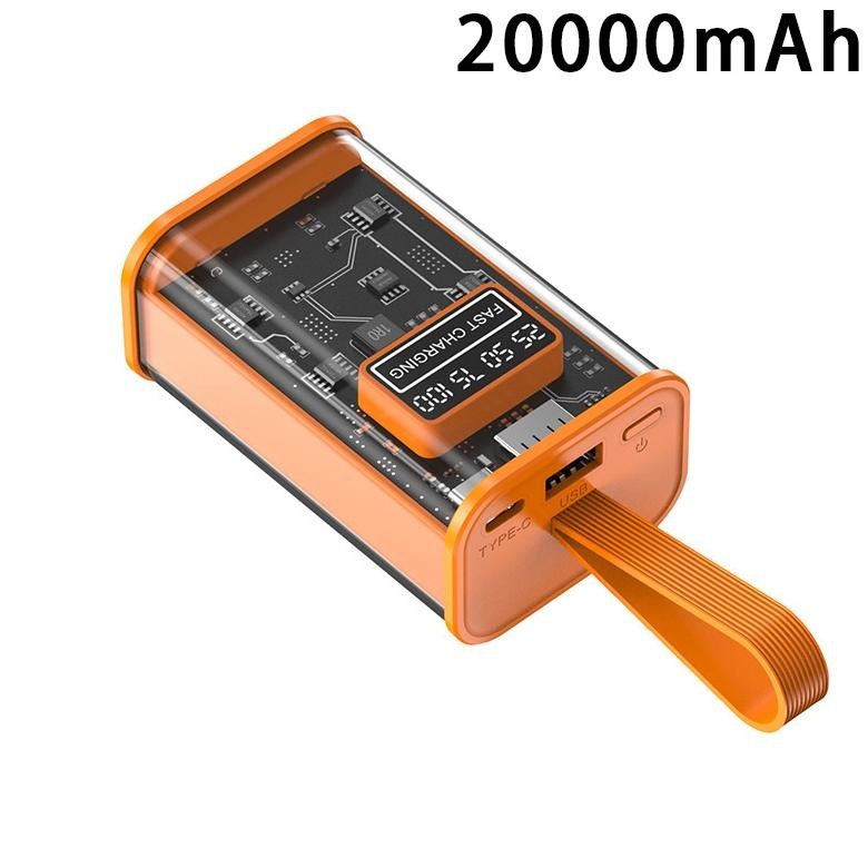 POWERBANK MINI 20000MAH FAST CHARGING TAMPILAN DIGITAL LED TRANSPARAN USB 3.0 POWER BANK BARU