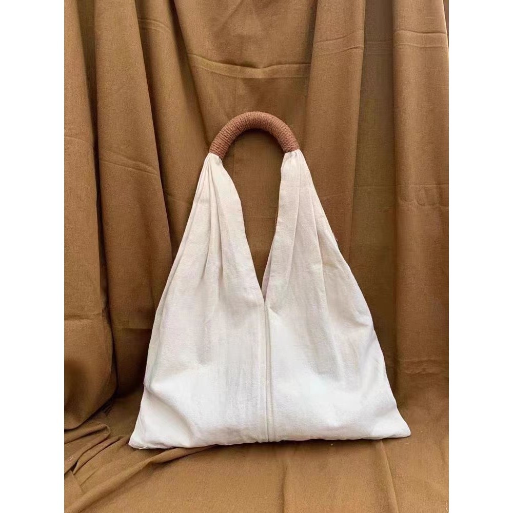 Tas Kanvas Retro Linen Perancis Artistik Tas Kanvas Warna Solid Kasual