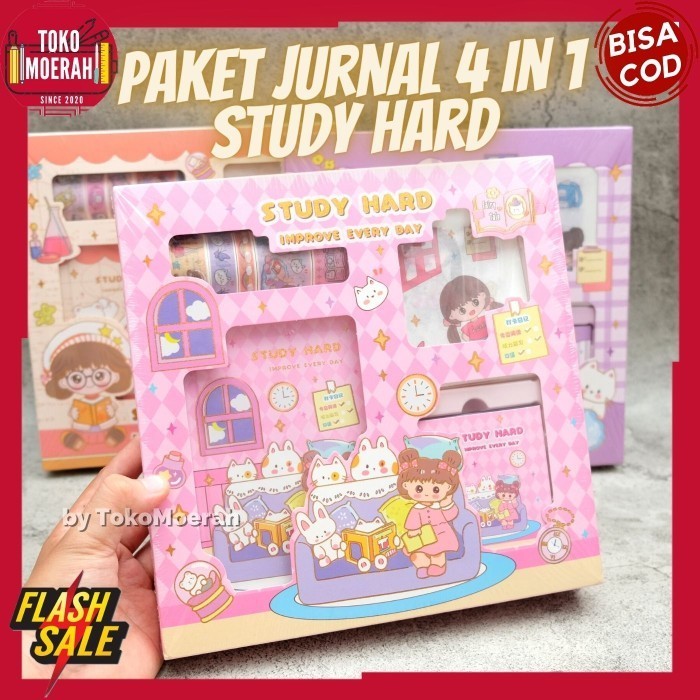 

PAKET JURNAL 4 IN 1 S001 STUDY HARD BUKU STIKER LUCU UNIK MURAH 4 IN 1