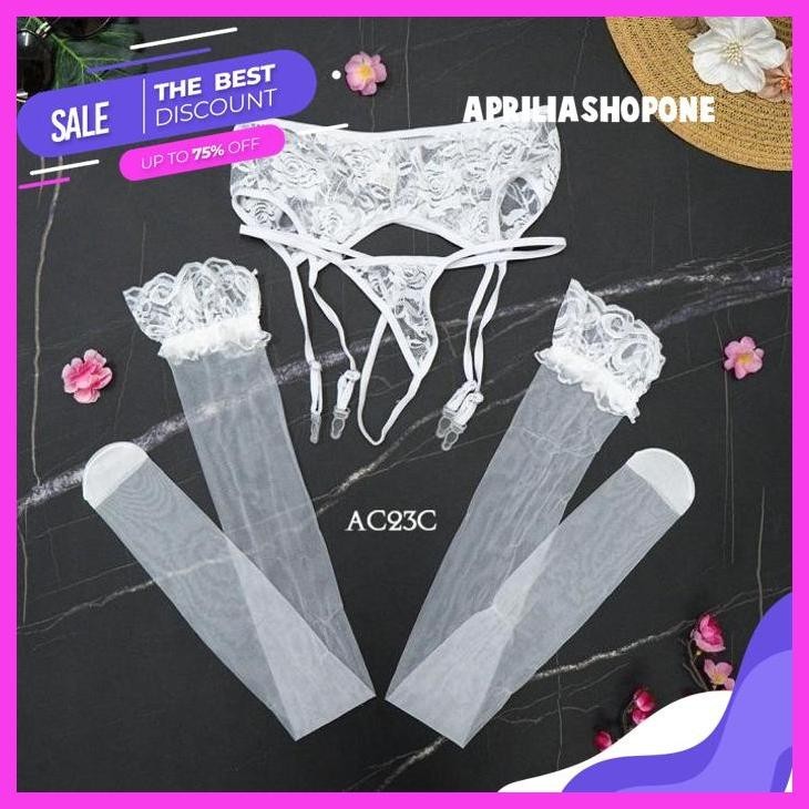 TERJAMIN BEST SET GARTER SABUK  & STOCKING SEMI TRANSPARAN LINGERIE HITAM ACA