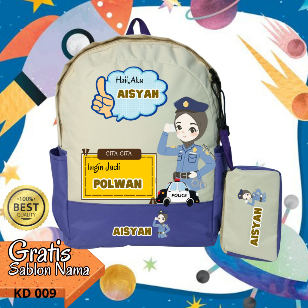 TAS RANSEL SEKOLAH ANAK TKSD MOTIF CITA-CITA POLWAN HIJAB