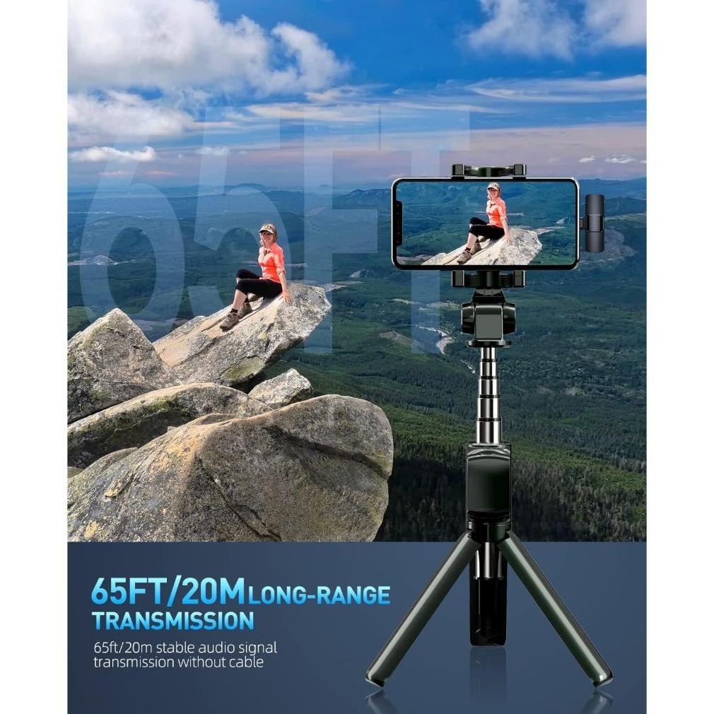 PRO MIC LAVALIER WIRELESS MICROPHONE CLIP ON UNTUK LIVE 2 MIC VLOG RECORDING ANDROID APPLE HP ANCHOR