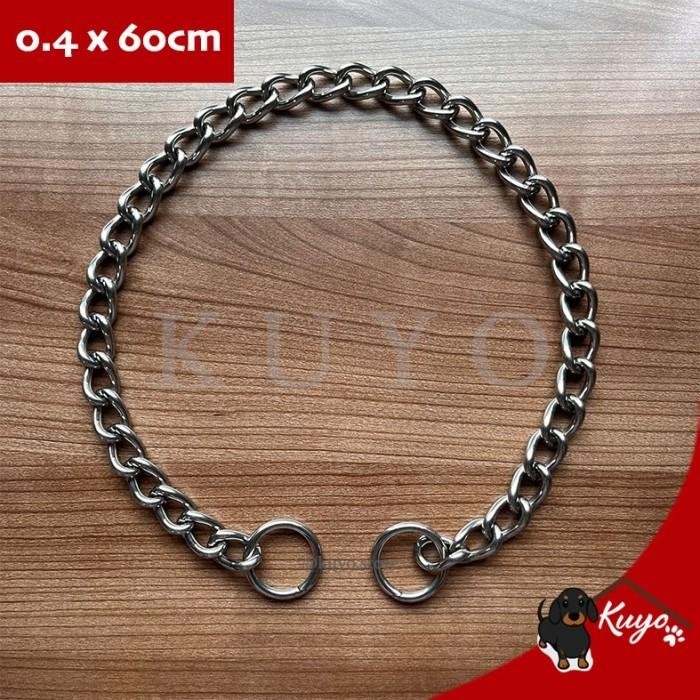 DOG CHAIN CHOKE RANTAI LEHER ANJING BESAR STAINLESS STEEL BULAT 60CM