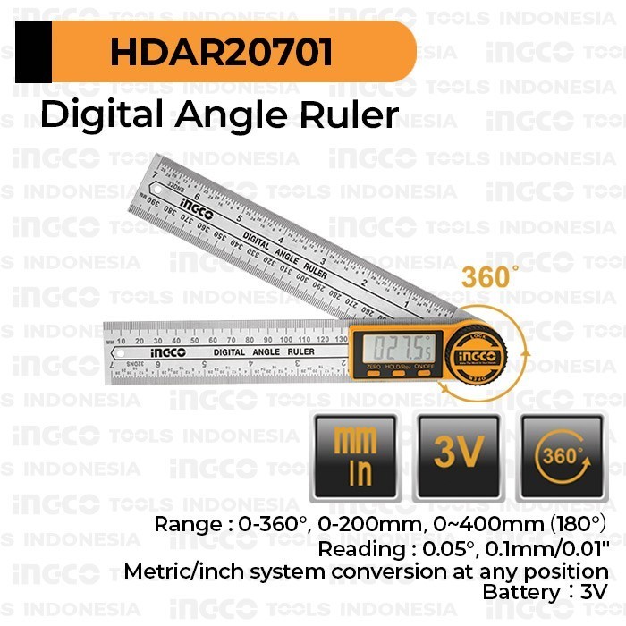 

Digital Angle Ruler (40Cm) Ingco Hdar20701 Penggaris Sudut Siku Tukang