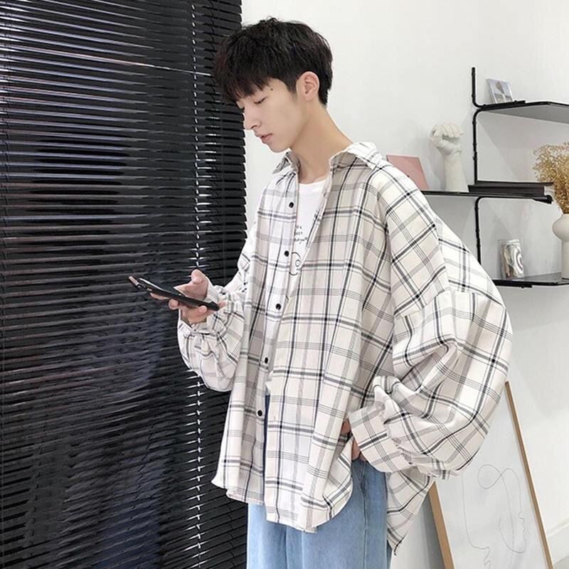 Men's Korean Style Japanese Style Plaid Shirt Casual Jacket