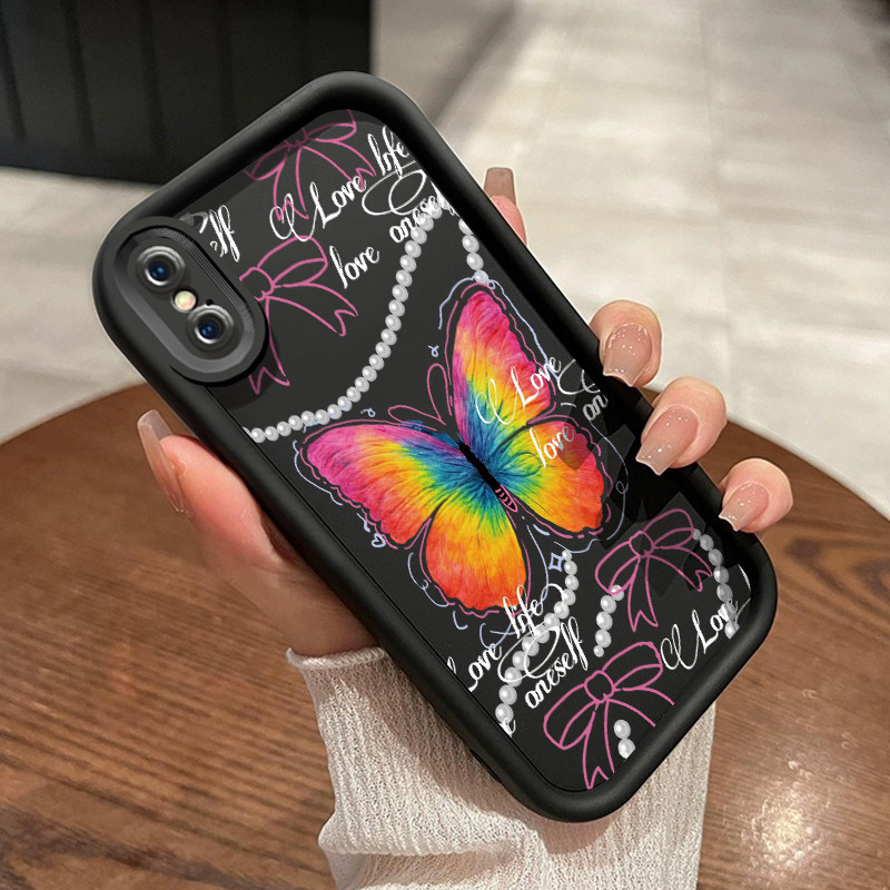 Casing Hp iPhone X Xr Xs Max Case Casing lembut HP ponsel pola kupu-kupu pelangi Softcase pelindung 