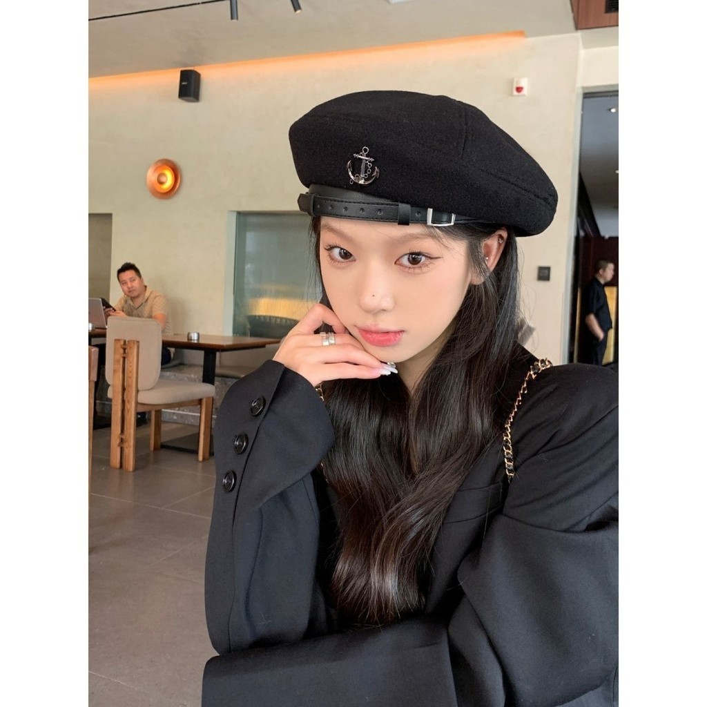 【COD】Baret Hitam Jepang Wanita, Baret Hitam Musim Gugur dan Musim DingininsTopi Pelukis Wajah, Gaya 
