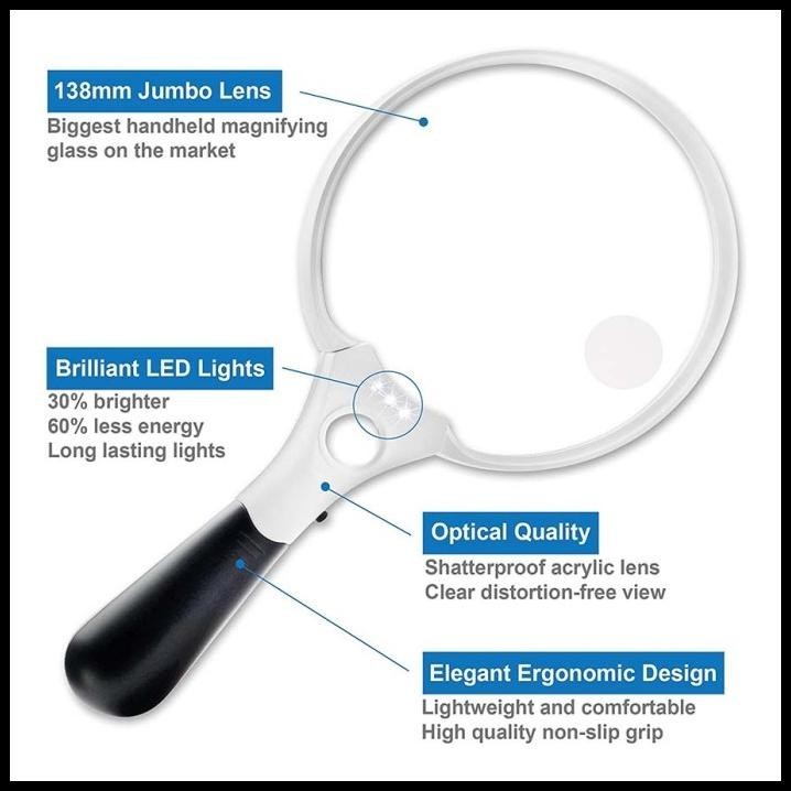 

DISKON KACA PEMBESAR 3 LED 2X 4X 25X 137MM AG28 / LUP LENSA LAMPU MAGNIFIER !!