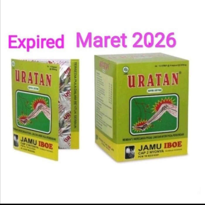 

Jamu Iboe 1 Dos Uratan Strip 40 Kaps, Asam Urat,Pegal Linu,Nyeri Sendi