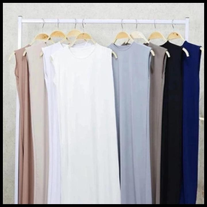 DISKON) Gamis tanpa Lengan inner span long dress Jersey Hiram - Putih Silahkan diorder