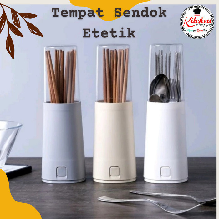 Tempat Sendok Garpu Sumpit Tertutup/Wadah Peralatan Makan Unik Estetik