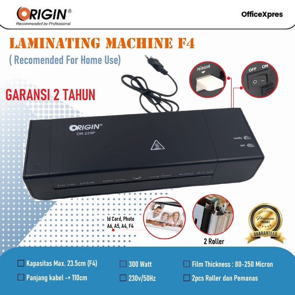 

MESIN LAMINATING A4 / LAMINATING F4 / LAMINATOR MACHINE ID CARD OR235P