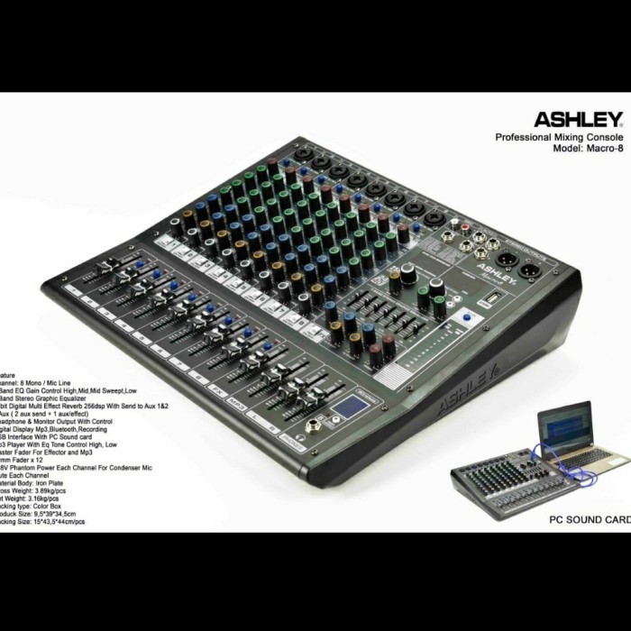 mixer audio Ashley MACRO8/MACRO 8 8CH USB-BLUETOOTH-RECORDING