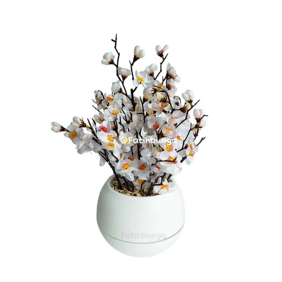 Bunga Sakura Pot Bulat/Bunga Sakura Hias/Bunga Sakura Plastik