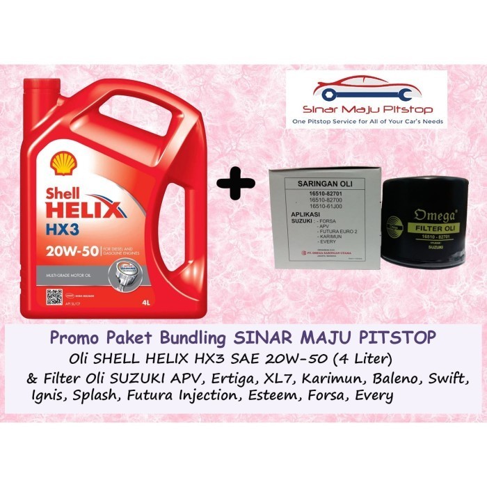Paket Oli Shell Helix Hx3 20W-50 & Filter Mobil Suzuki Apv & Ertiga