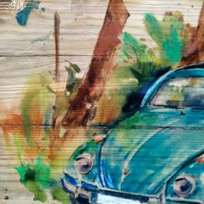 Lukisan Kayu VW Mobil Vw Kodok Vintage Jadoel Antik Hiasan Interior