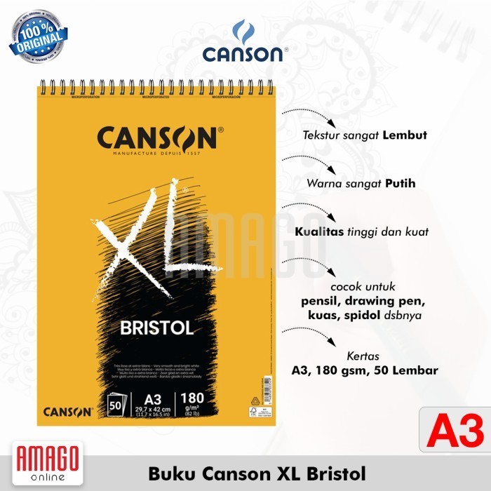 

Canson Xl - Bristol - 50 Sheets - A3 - 180G (Pad) - 400039173 -Anza Wahda