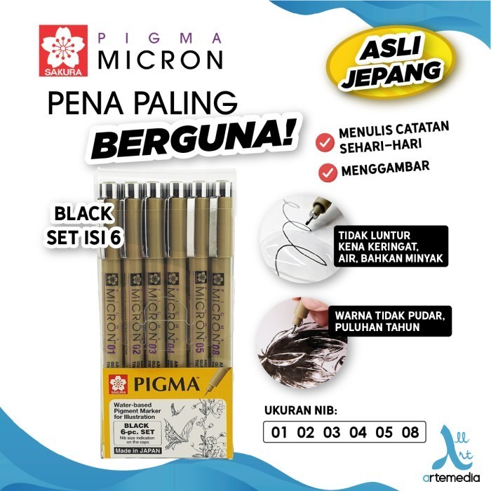 

Drawing Pen Sakura Pigma Micron Set 6 Pigment Ink Pulpen Gambar -Anza Wahda