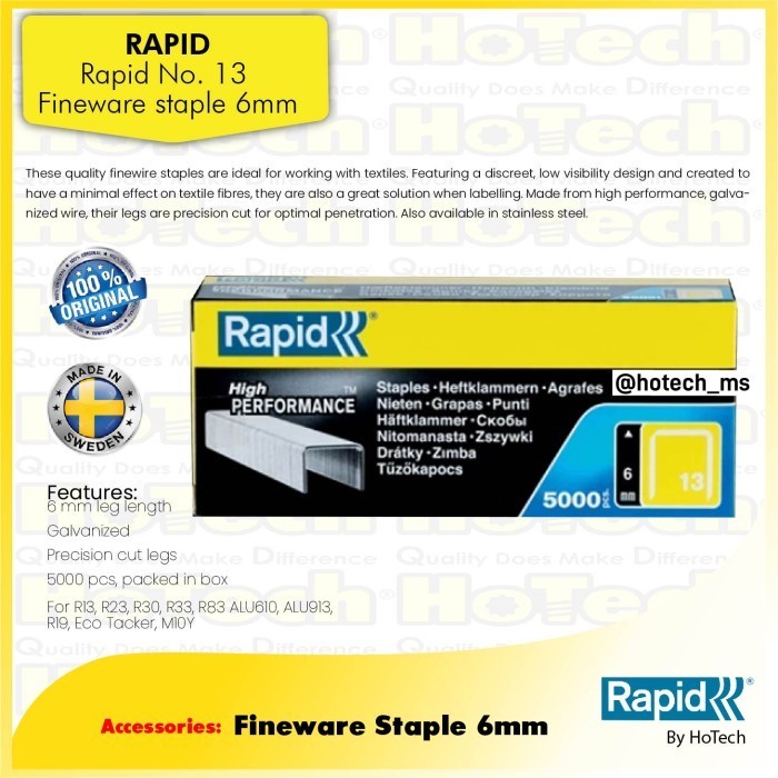 

New Rapid Isi Staples 13/6Mm Galvanised, 5000 Pcs Hemat