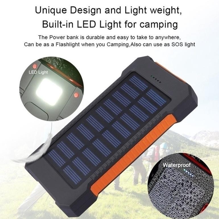 COD50000 MAH POWERBANK SOLAR CELL TENAGA MATAHARI DUAL USB FLASHLIGHT DAYA PONSEL POWERBANK SOLAR 50