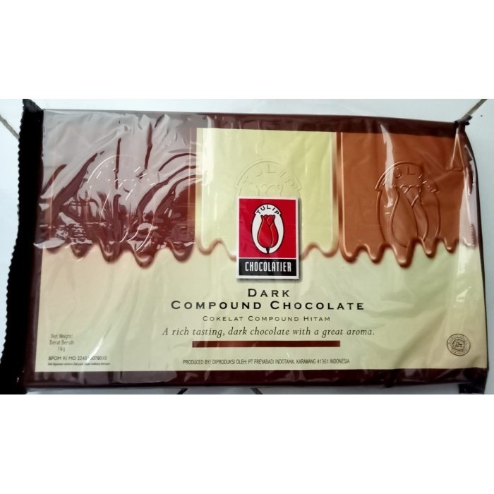 

Ready Tulip Dark Chocolate Compound (DCC) 1 Kg/ coklat blok batangan PREMIUM