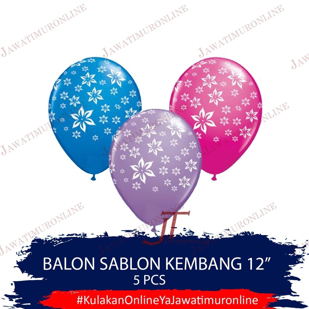 Balon Latex Sablon Kembang 12 INCI (isi 5 Biji) Balon Kembang 12 INCI