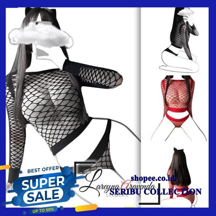 BAJU TIDUR WANITA STOCKING BADAN  + CD SEKSI MODEL JARING LENGAN PANJANG TERMURAH