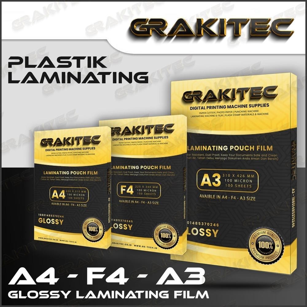 

fth- Plastik Laminating FIlm F4 & A4 Glossy 100 MICRON 100 PCS Grakitec Premium