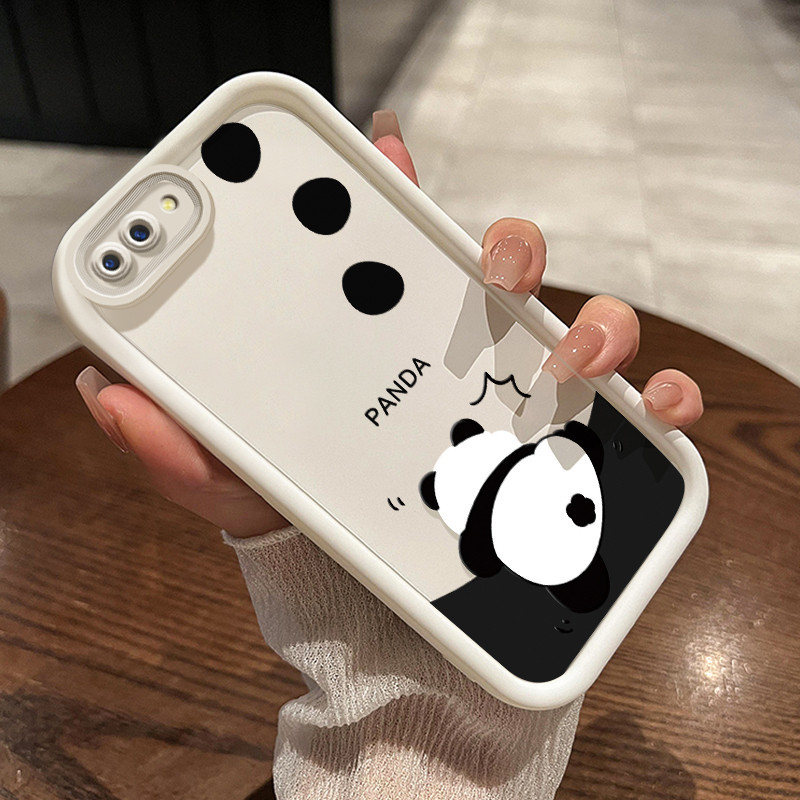 Casing Hp OPPO A5 A3s A12E Realme C1 Case pola Panda hitam dan putih Softcase lembut ganda Kesing HP