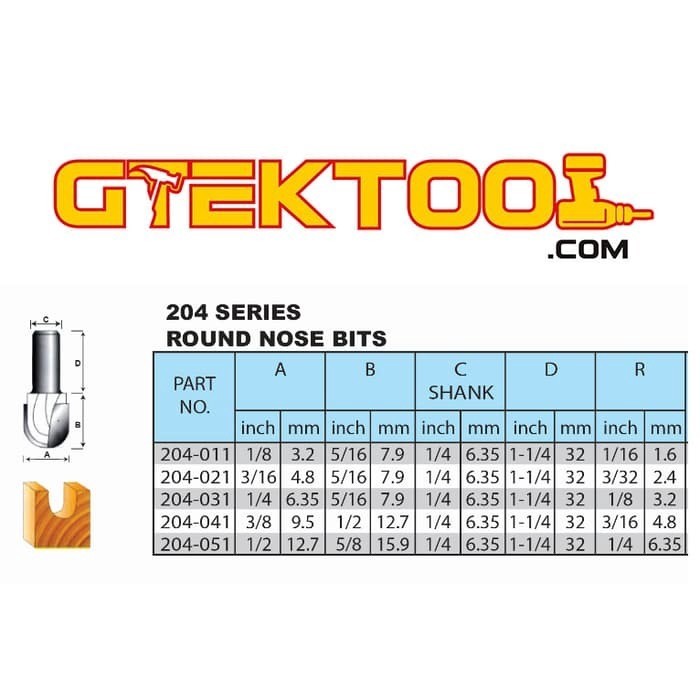 Benz Mata Router 204-041 Round Nose Bit 9,5mm
