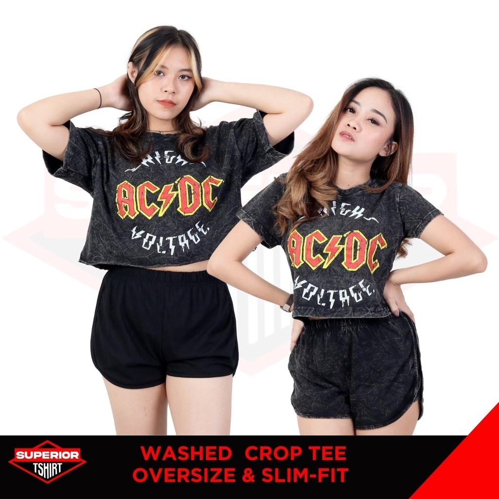 CROP TEE ACDC WASHED T-SHIRT / OVERSIZE / SLIM-FIT / CROP TOP/ACDC1