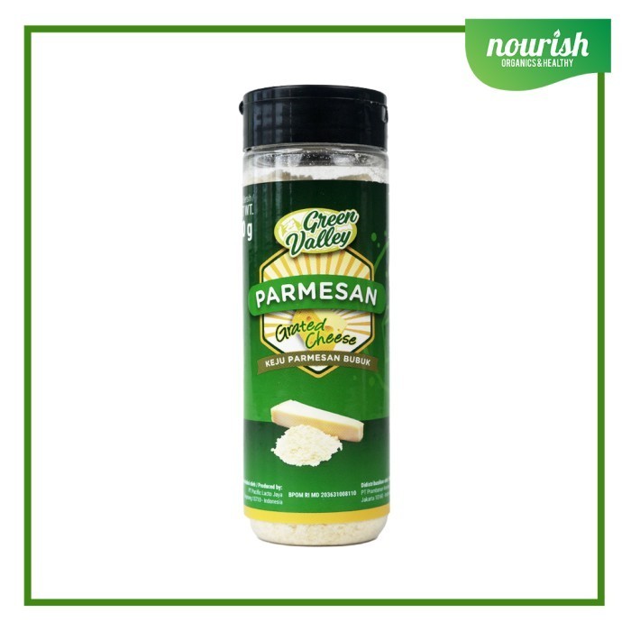 

GREEN VALLEY GRATED PARMESAN CHEESE / KEJU PARMESAN BUBUK, HALAL 80G