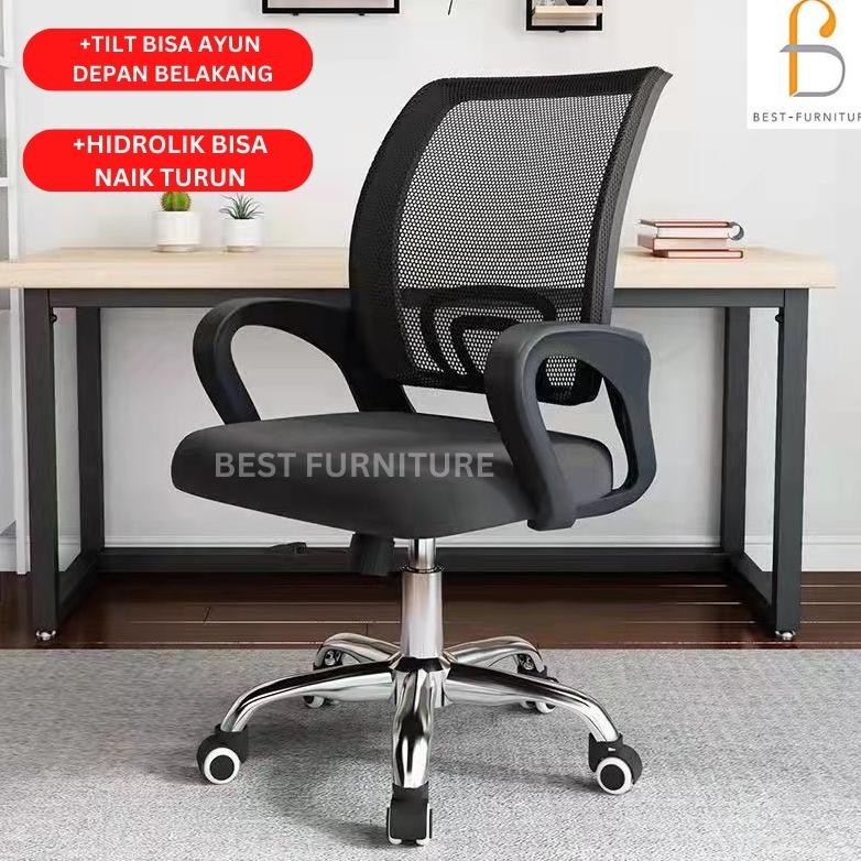 Kursi Staff Kursi Kantor Kursi Jaring Multifungsi Hidrolik + Kaki Stainless