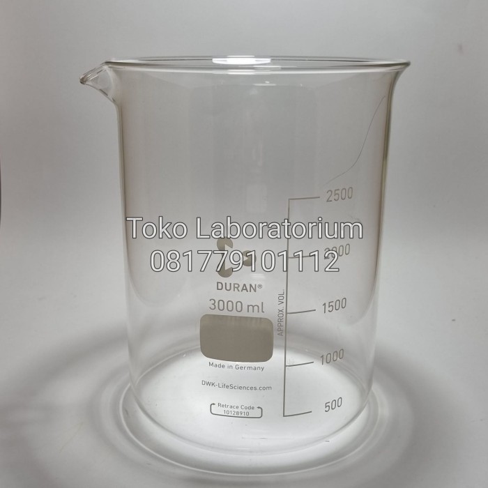 Beaker Glass 3000 Ml Low Form Duran / Gelas Kimia