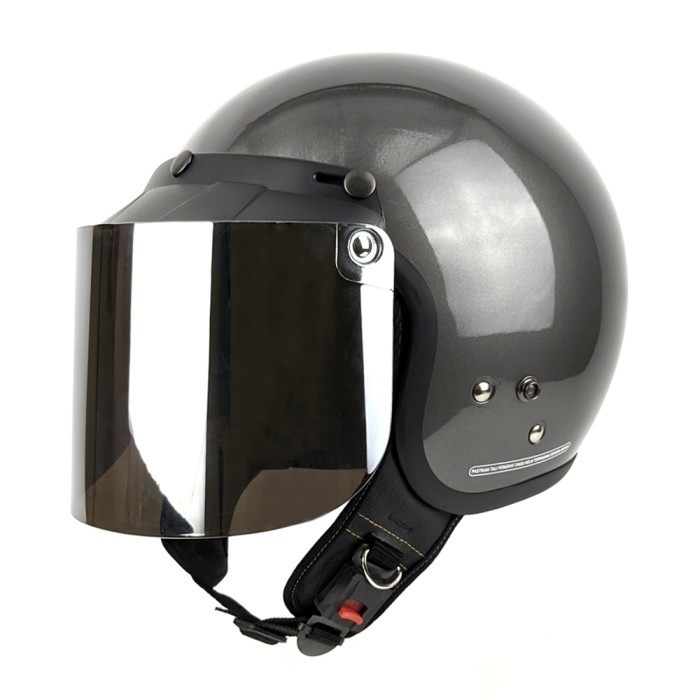 HELM RETRO BOGO CARGLOSS POLOS DEWASA KACA DATAR FLAT SILVER PELANGI