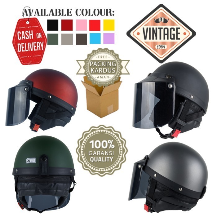 HELM VINTAGE CHIPS RETRO CETOK SETENGAH KEPALA DEWASA KACA DATAR JADUL