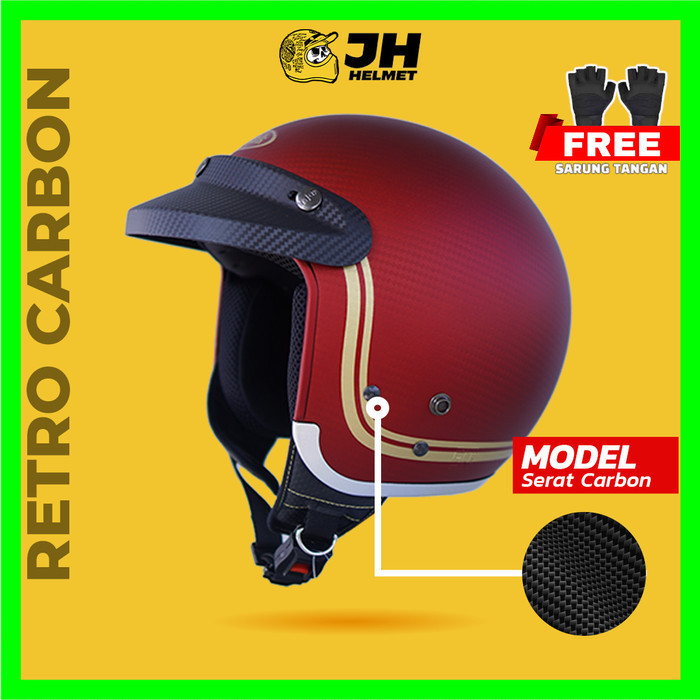 HELM BOGO RETRO INJAK CARBON 002 MAROON DOFF HELM HALF FACE