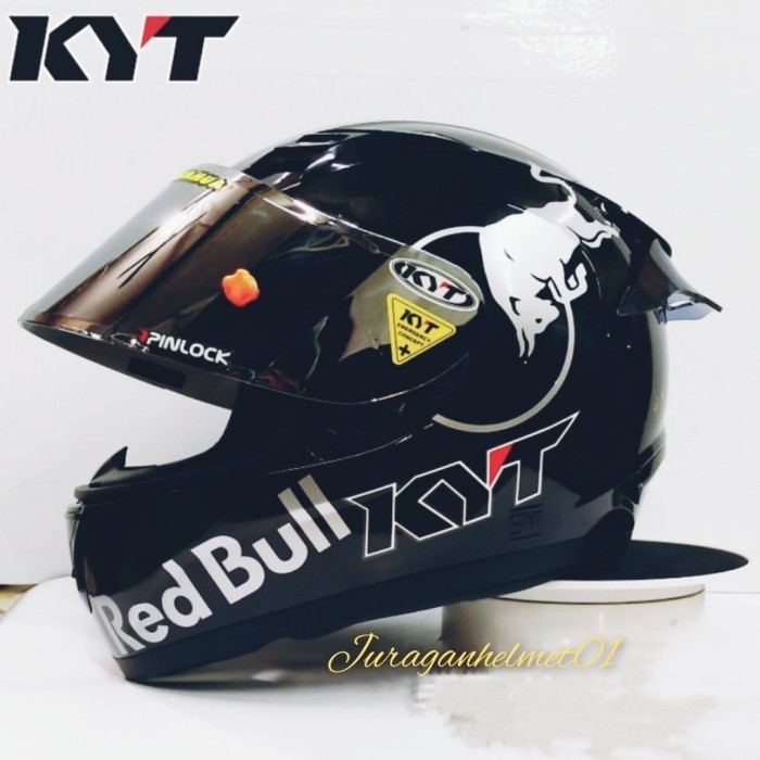 HELM FULL FACE KYT R10 BLACK GLOSSY PAKET GANTENG RED BULL
