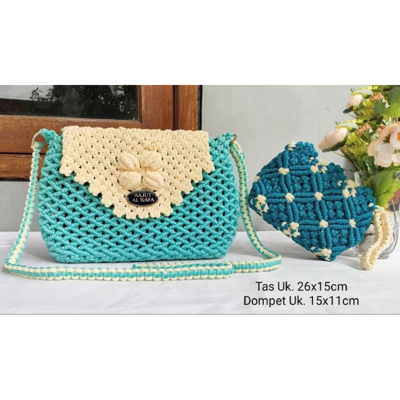 SALE...  Tas Rajut Motif Tikar Tali Kur / Tas Tali Kur Murah / Tas Macrame Handmade Wanita Bahan Raj