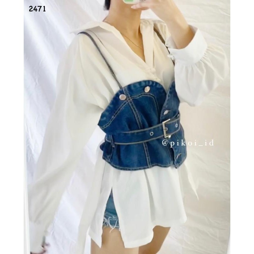 Sale Now Outer Crop Top Jeans Wanita / Tanktop Denim Free Belt / Baju Korea Oke Limited Edition