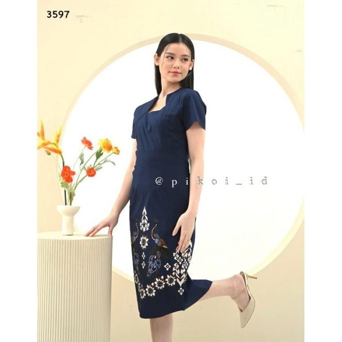 Terbaik Dress Batik Wanita Modern / Batik Dress Span Seragam Kantor Bodycon Terbaik
