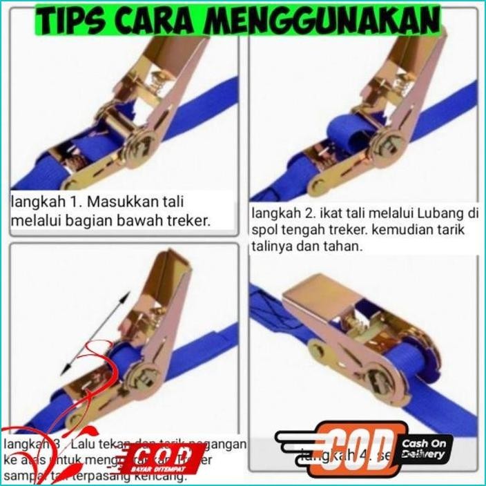 TERLARIS TALI KREK SOUND TRACK BELL RACHET TIE DOWN 5 METER X 1" (2,5 CM) TALI PENGIKAT BARANG TALI 