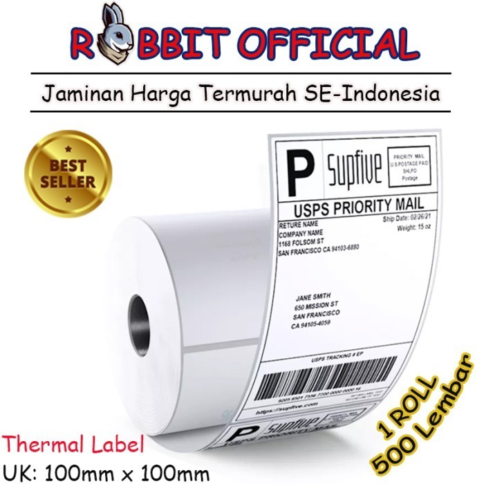 

LABEL THERMAL 100 X 100 KERTAS STICKER BARCODE 100x100 mm Isi 500 Pcs