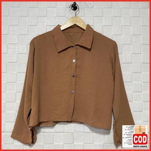 Baru Kemeja Crop / Kemeja Crinkle Wanita / Hanin Crop / Kemeja Crop Kancing Depan Belakang / Kemeja 