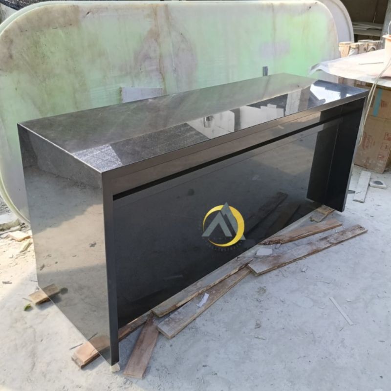 Meja kantor batu granit hitam glossy 180x80 t.75
