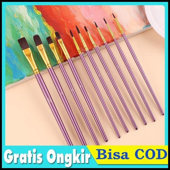 

DISKON 10PCS KUAS LUKIS CAT AIR MINYAK ACRYLIC WATERCOLOUR PAINT BRUSH SET !!!