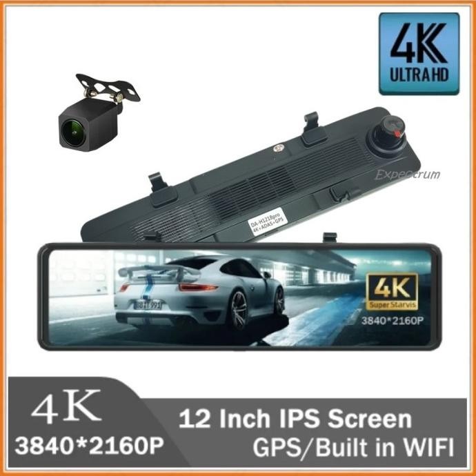 CAR DVR 12 Inchi 4K + 1080P Dash Cam. IPS, ADAS/BSD/LCA, WIFI, GPS .