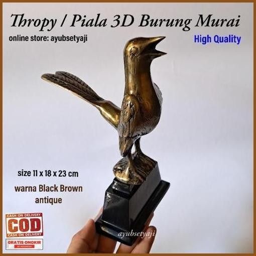 Baru Piala Burung Murai 3D Logam Aluminium Antik Trophy Lomba Burung Murai Kicau Mania Patung Burung