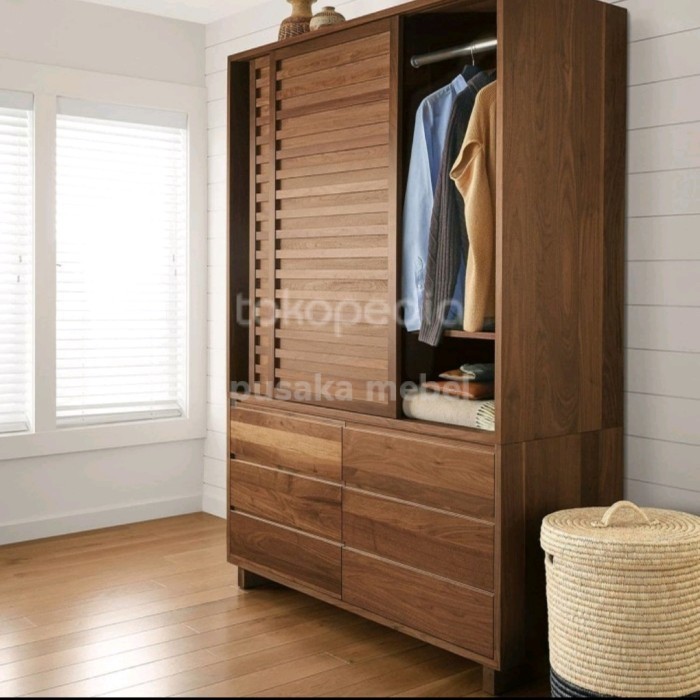 lemari pakaian 2 pintu, lemari pakaian kayu, lemari pakaian minimalis