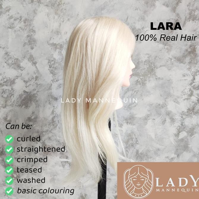 (Lara) 100% Rambut Asli Manekin Kepala Patung Rambut Hairdo